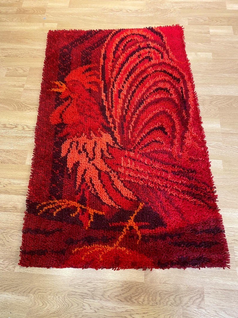 Danish Modern Rya Rug Rooster Ege Rya From the 1970s. Etsy