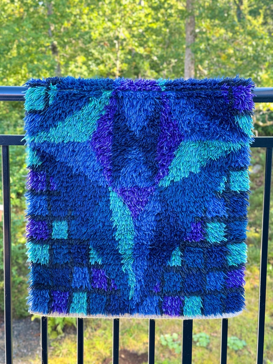 Etsy Rya Rug Kits Vintage Scandinavian Rya Rug – Handcrafted Abstract Design in Blue ...