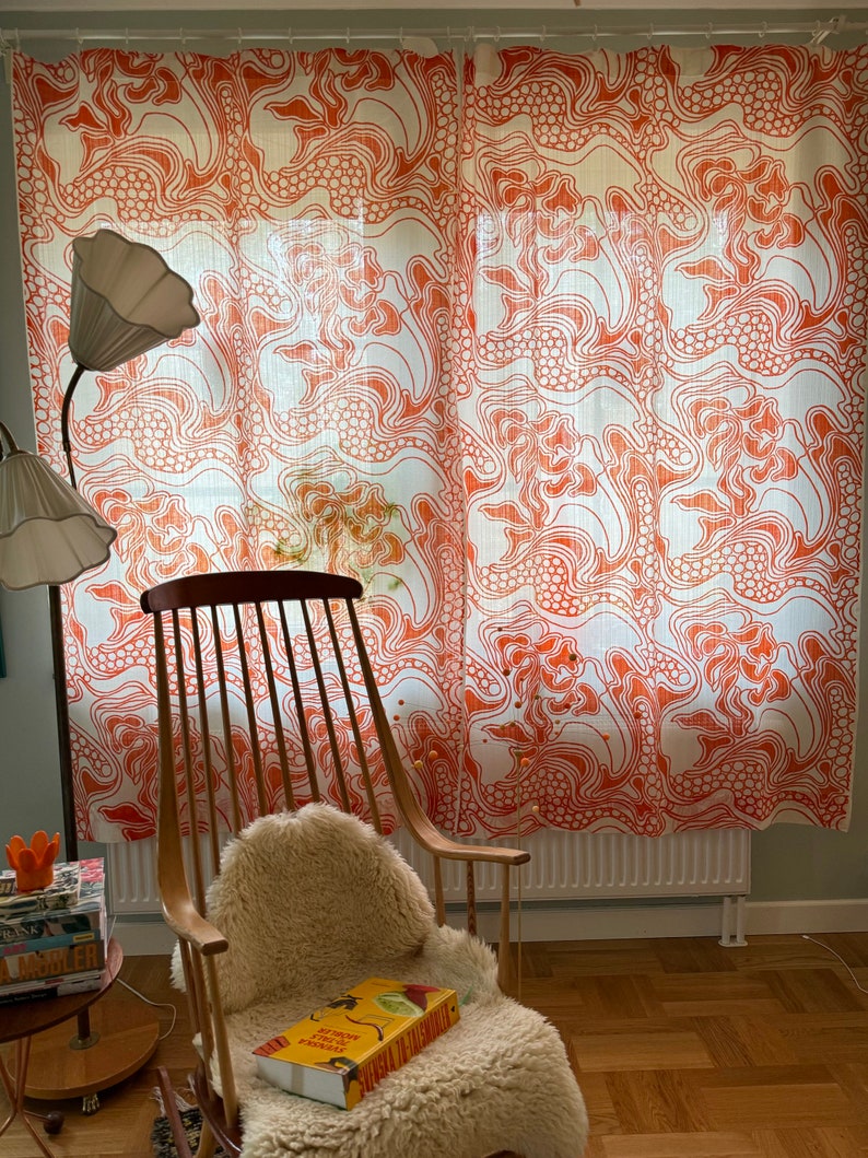 Scandinavian vintage curtains, timeless window decor from Sweden 70s. image 7