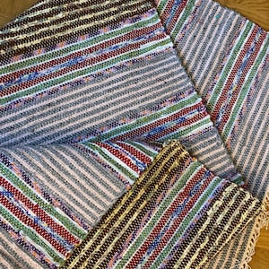 Scandinavian woven kitchen rag rug, striped carpet, Swedish vintage cotton rug runner.