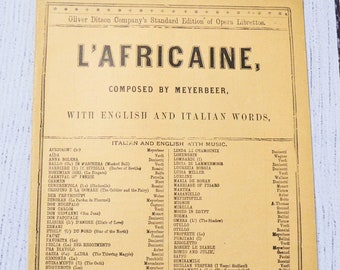 Vintage L'Africaine Opera Libretto English Italian Old Script Music Publication Orchestra Ballet Paper Ephemera PanchosPorch