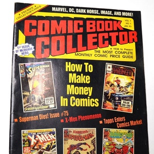 May include: A vintage issue of Comic Book Collector magazine, featuring a black cover with red and yellow text. The cover highlights articles on comic book values and collecting, with images of Superman, X-Men, and Spider-Man comics. The magazine is from January 1993.