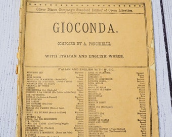 Vintage Gioconda Opera Libretto English Italian Old Script Music Publication Orchestra Ballet Paper Ephemera PanchosPorch