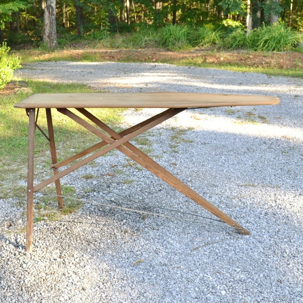 Vintage Wooden Ironing Board Rustic Primitive Decor Shelving Country Farmhouse Laundry Room Folding Table Panchosporch