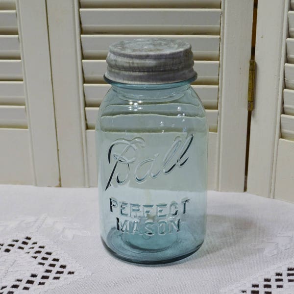 Vintage Ball Blue Canning Jar 1 Quart Zinc Lid Perfect Mason Jar Food Storage Farmhouse Kitchen Decor CLEARANCE PanchosPorch