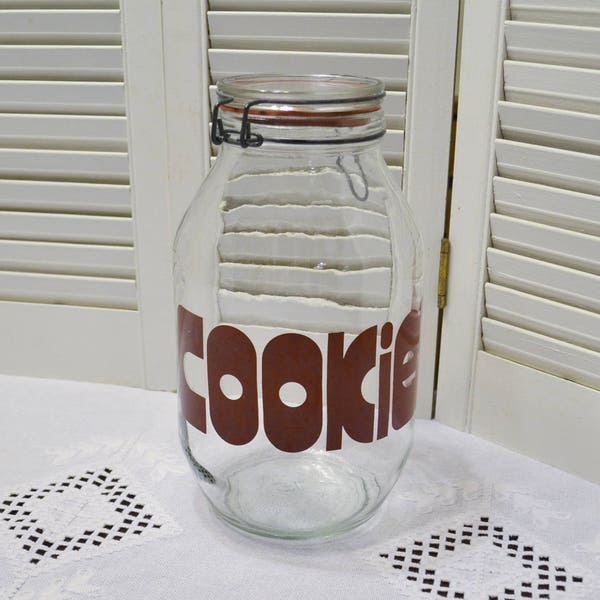 Vintage Cookie Glass Storage Jar Triomphe 3L Hermetic Seal Wire and Bale Closure Ford Storage Container Retro Graphics PanchosPorch