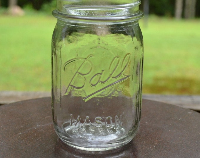 Vintage Ball Mason Jar Pint Sculptured Glass Canning Jar No Lid Food Storage Farmhouse Kitchen