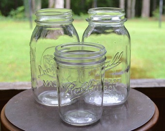 Vintage Clear Glass Mason Jar Set: Ball & Longlife, Farmhouse Decor