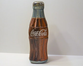 Vintage Coca Cola Bottle Shape Tin with Hinged Lid 13 inch 1997 Advertising Tin Box Panchosporch