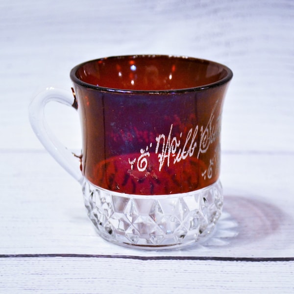 Vintage Ruby Red Flash Souvenir Cup with Handle Engraved Glass Cut to Clear Will Sutton Wauseon Ohio 1906 PanchosPorch