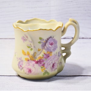 Vintage Nippon Shaving Mug: Hand Painted Pink Roses, Gold Detail