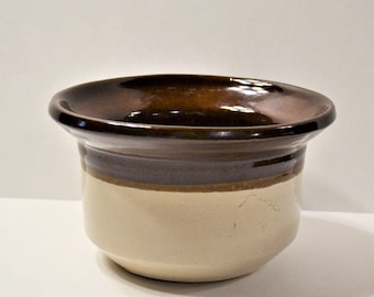 Vintage Pottery Crock: Brown Beige USA Bowl, Rustic Farmhouse Decor