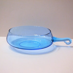 Vintage Aqua Blue Glass Bowl with Handle Blown Hand Made Art Glass Candy Dish Panchosporch