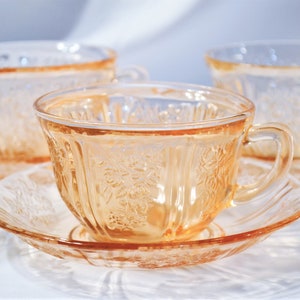 Antique Pink Depression Glass Square Optic Tea Cup and Saucer Set – The  Broken Bird Company