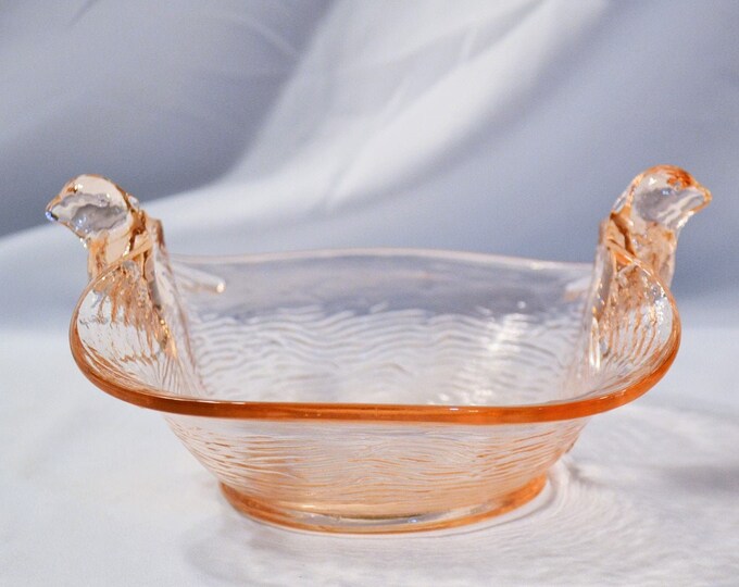 Vintage Fenton Pink Glass Bird Candy Dish Nest Bowl Flying Etsy