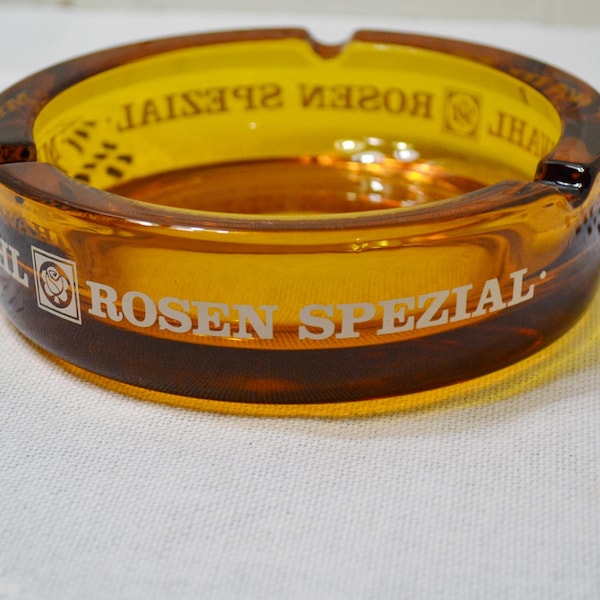 Vintage Amber Glass Ashtray German Advertising Meine Wahl Rosen Spezial Smoking Accessory Tobacciana PanchosPorch