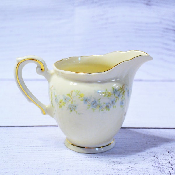 Vintage Syracuse Appleton Creamer Blue Yellow Floral Swags Gold Trim Federal Shape USA Panchosporch