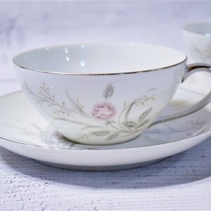 Vintage Mikasa Edwina Cup and Saucer Set: Pink Roses, Platinum Rim