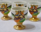Vintage Mepoco Ware Egg Cup Set of 4 Saki Cup Satsuma Moriage Japan PanchosPorch