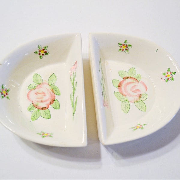 Vintage Floral Dish Bowl Set of 2 Soap Dish Candy Nut Bowl Pink Rose Design Made in Japan PanchosPorch