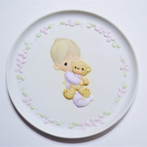 Precious Moments Plate Jesus Loves Me Boy Hugging Teddy Bear E9275 Collectible Plate Vintage Nursery Decor 1982 PanchosPorch