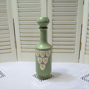 Vintage Green Glass Decanter: Old Fitzgerald Liquor Bottle, Lion Crest Barware