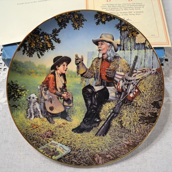 Vintage Buffalo Bill American Folk Heroes Collector Plate Gene Boyer 1986 COA Box Bradex Limited Edition Panchosporch