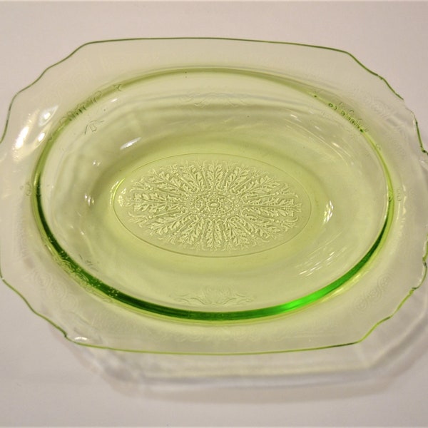 Vintage Green Glass Bowl Vaseline Depression Glass Serving Bowl Chipped Old Glassware Wall Display PanchosPorch