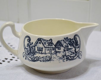 Vintage Creamer Village Cottage Design Blue and White China Coffee Tea Accessory Unmarked PanchosPorch