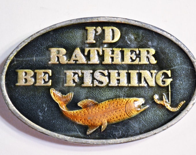 Vintage Rather Be Fishing Belt Buckle Pewter 1978 Captain Hawks Sky