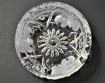 Vintage Cut Crystal Ashtray Fruit Pattern Tobacciana Cigarette Smoker Trinket Dish Panchosporch