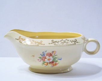 Vintage Floral Gravy Boat Creamer Pitcher Pink White Flowers Gold Details Unmarked PanchosPorch