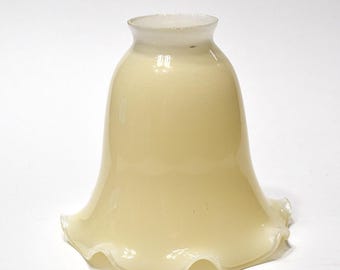 Vintage Cream Glass Bell Shape Lamp Shade Ruffle Rim 2 Inch Fitter Lighting Part