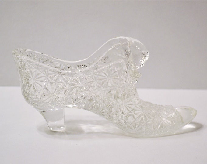 Vintage Fenton Clear Glass Shoe Cat Head Daisy Button High Etsy