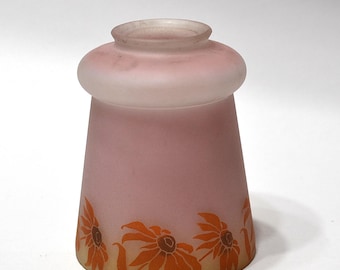 Vintage Pink Frosted Glass Lamp Shade Orange Floral Pattern Replacement Lighting Part