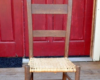Vintage Wooden Ladderback Chair Woven Seat Rustic Farmhouse Dining Desk Chair Primitive Furniture No 2 Vintage Chair PanchosPorch