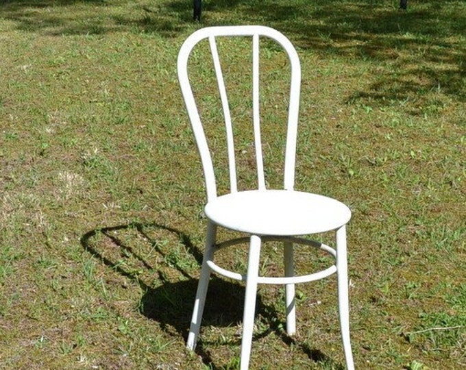 Vintage Metal Bistro Chair White Chippy Paint Old Cafe Bentwood Style