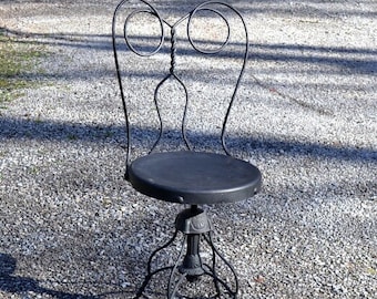 Vintage Black Metal Ice Cream Parlor Chair Owl Face Backrest Metal Seat Twisted Wrought Iron Metal Chair Vintage Furniture PanchosPorch