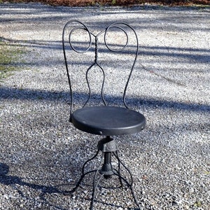 Vintage Black Metal Ice Cream Parlor Chair Owl Face Backrest Metal Seat Twisted Wrought Iron Metal Chair Vintage Furniture PanchosPorch
