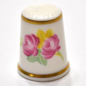Vintage Pink Floral Thimble Gold Trim Porcelain Thimble Sewing Royal Worcester England Thimble Collection Display PanchosPorch