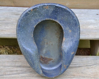 Vintage Blue Enamel Bedpan Metal Hospital Medical Collectible Planter Gag Gift Bathroom Decor PanchosPorch