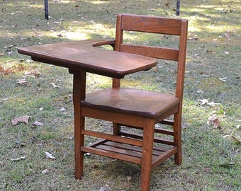 Vintage Wooden School Desk Wood Student Desk Chair With Attached Desk Underseat Storage Computer Desk Home School Adult Size Panchosporch Etsy
