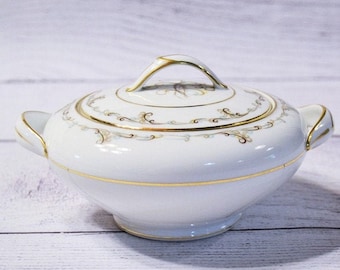 Vintage Noritake Esquire Sugar Bowl with Lid Blue Brown Scrolls Pattern 5404 Mid Century Dinnerware Japan PanchosPorch