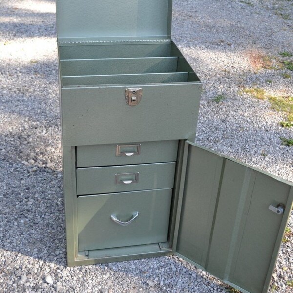 Vintage Green Metal File Cabinet Lift Top Drawers Industrial Storage Cabinet Home Office Craft Room PanchosPorch