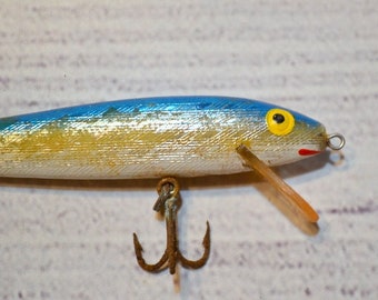 Vintage Rebel Fishing Lure Blue Shiny Shimmering Minnow Fish Bait