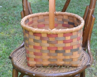 Vintage  Handmade Woven Basket with Handle Died Cane Reed Square Decorative Basket Signed Rustic Primitive Farmhouse Decor PanchosPorch