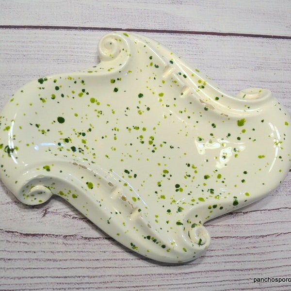 Vintage Scroll Ashtray Green Polka Dot Splatter Retro Ceramic Ashtray Atlantic Mold Ceramics Tobacciana PanchosPorch