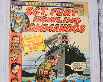 Vintage SGT Fury Howling Commandos Comic Book 1975 No 128 Marvel Comics Collectible 1970s Comic Book PanchosPorch