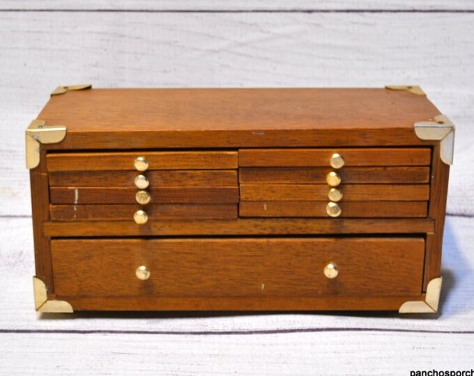 Vintage Wooden Coaster Set With Storage Chest 8 Wood and Cork Drink