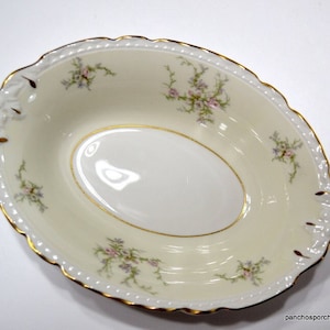 Vintage Arcadian Old Rose Vegetable Bowl: Floral Pink Roses, Gold Rim